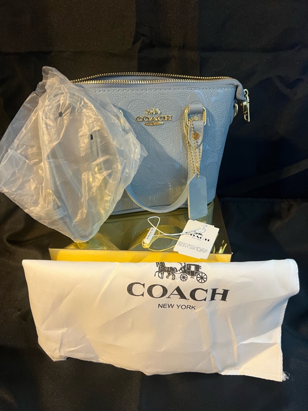 Coach Pale Blue Embossed Leather Satchel with Gold Hardware - Picture 9 of 12